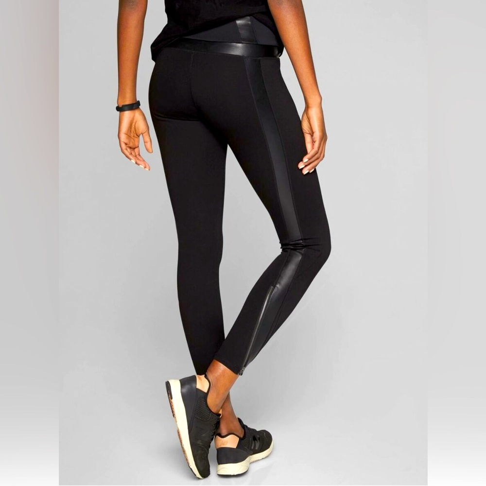 Athleta Luxe Ponte Leggings Black Faux Leather Zip Moto
